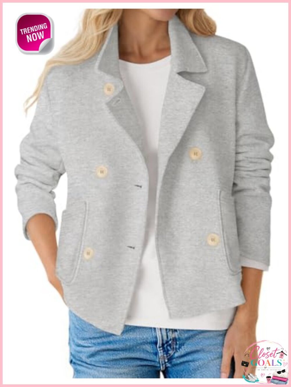 Womens Cropped Blazer Double Breasted Button Suit Jacket Loose Fit